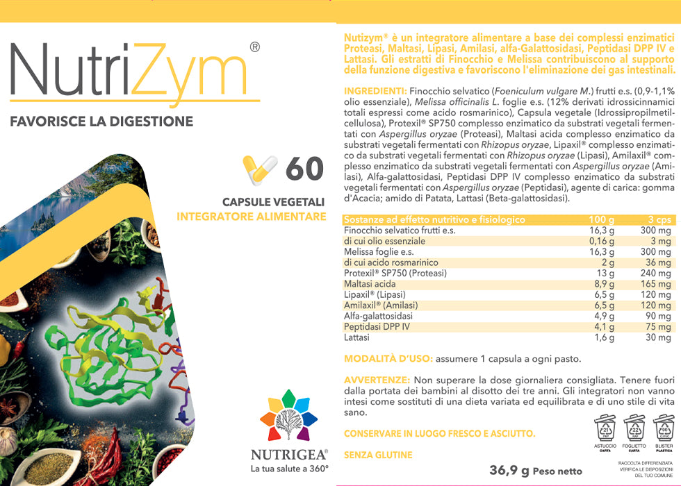 etichetta integratore enzimi digestivi NutriZym in capsule