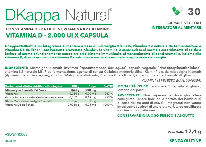 etichetta integratore vitamina D3 e K2 DKappa-Natural
