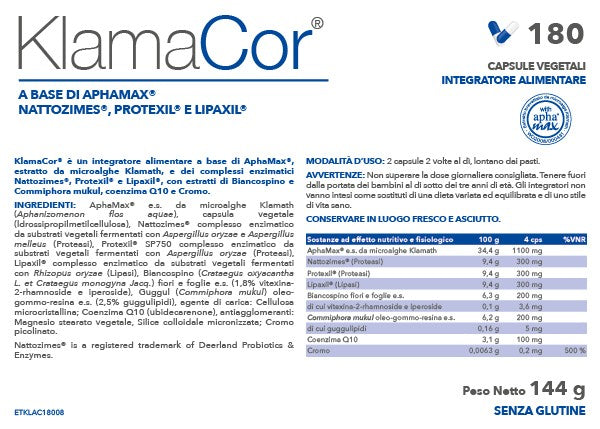 etichetta klamacor integratore per il cuore 180 cps