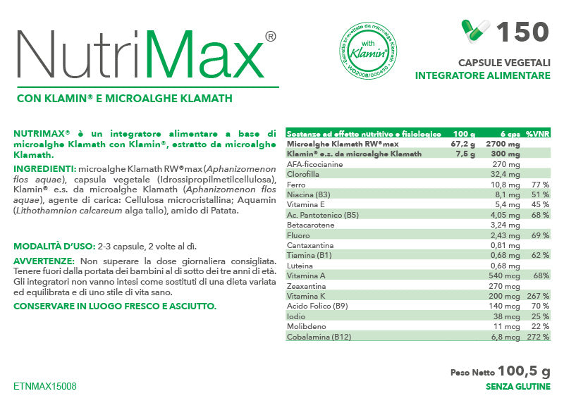 etichetta nutrimax integratore energizzante naturale 150 cps