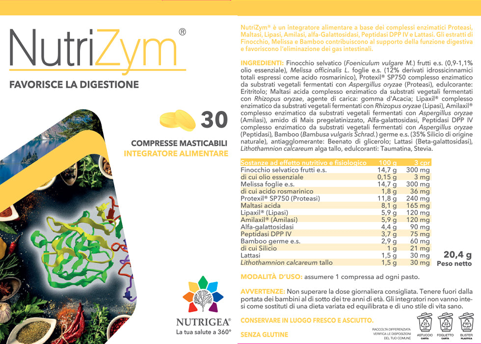 etichetta integratore enzimi digestivi NutriZym in compresse