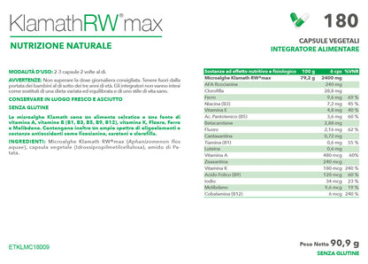 etichetta alga klamath rw max integratore 180 cps