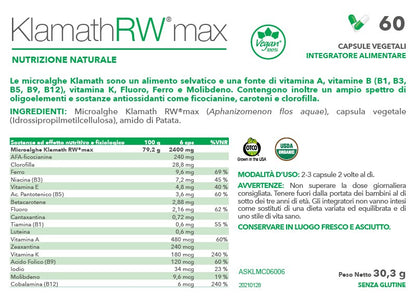 etichetta alga klamath rw max integratore 60 cps