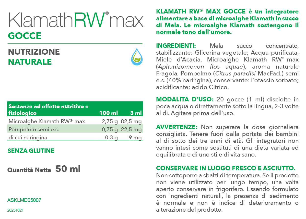 etichetta alga klamath rw max integratore-gocce