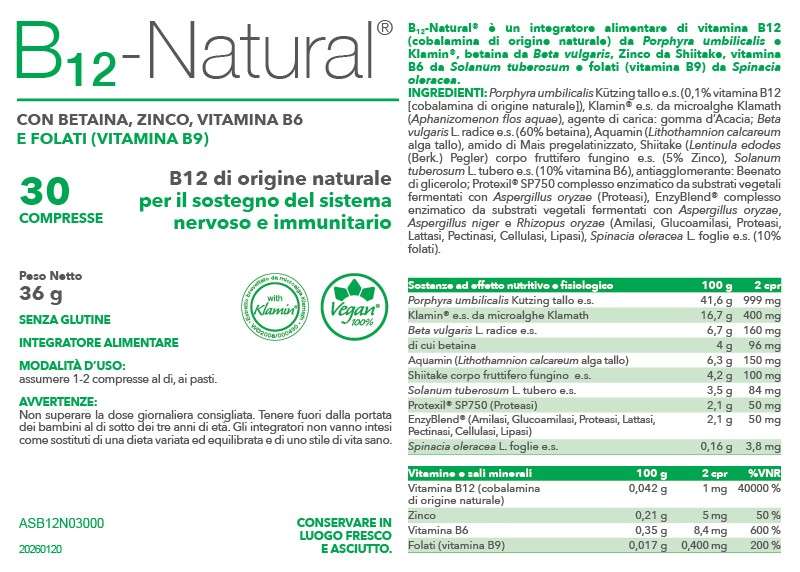 etichetta dell'integratore vitamina B12 Nutrigea