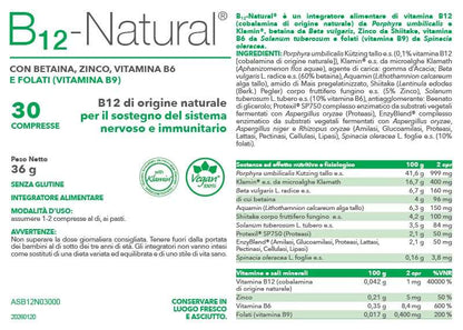 etichetta dell'integratore vitamina B12 Nutrigea