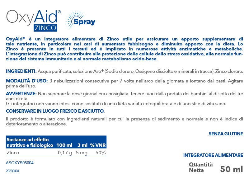 etichetta integratori di ossigeno spray