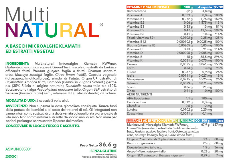 etichetta multinatural multivitaminico naturale 60 cps