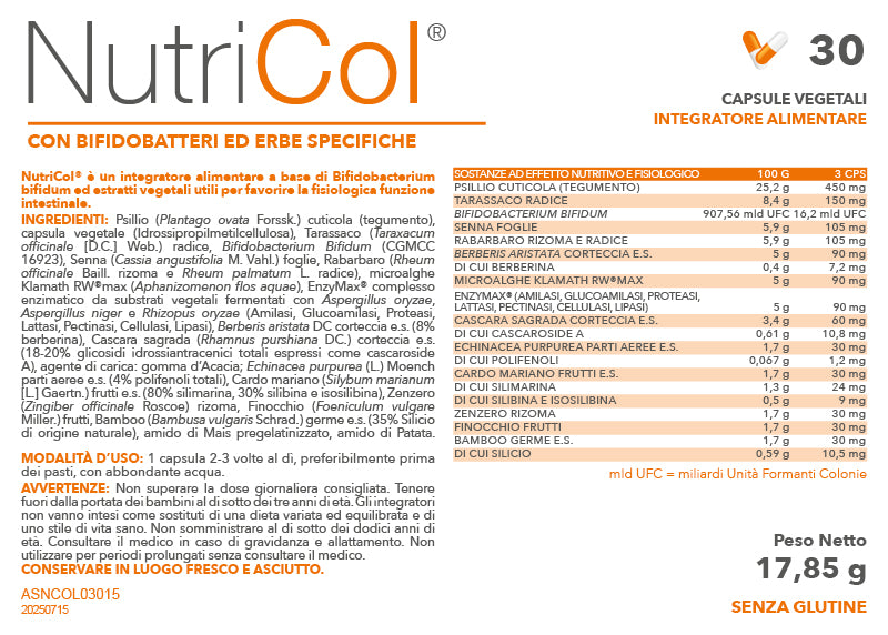 etichetta nutricol integratore regolarita intestinale 30 cps