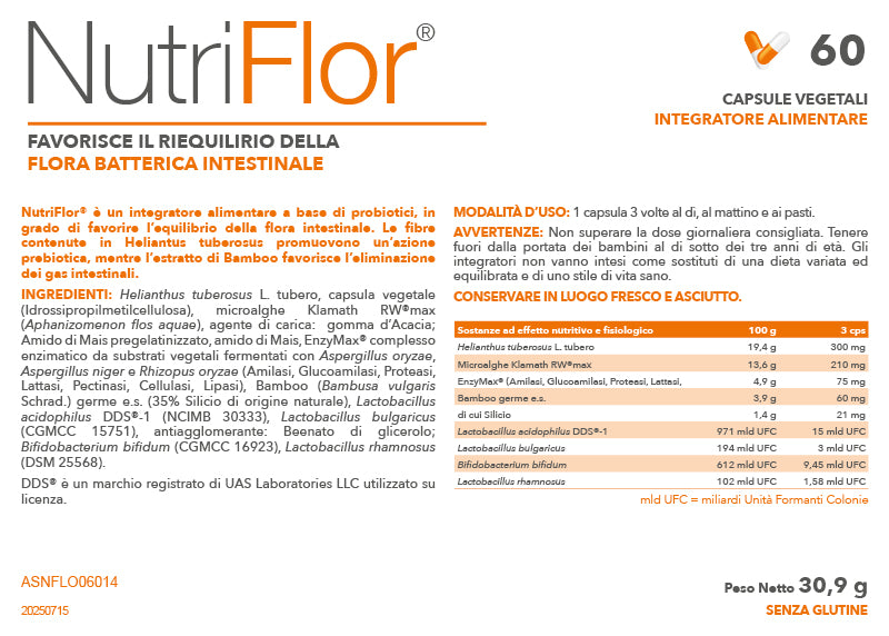 etichetta nutriflor integratore microbiota intestinale 60 cps