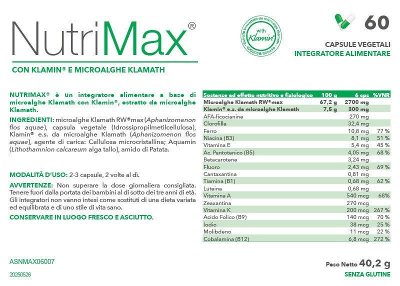 etichetta nutrimax integratore energizzante naturale 60 cps