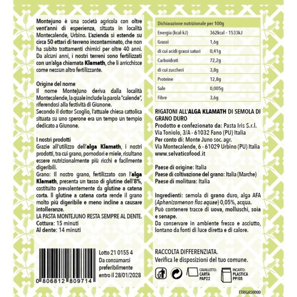 etichetta Rigatoni all'alga AFA