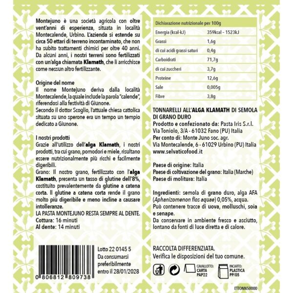 etichetta Tonnarelli all'alga klamath