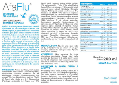 etichetta dello sciroppo balsamico AfaFlu Nutrigea